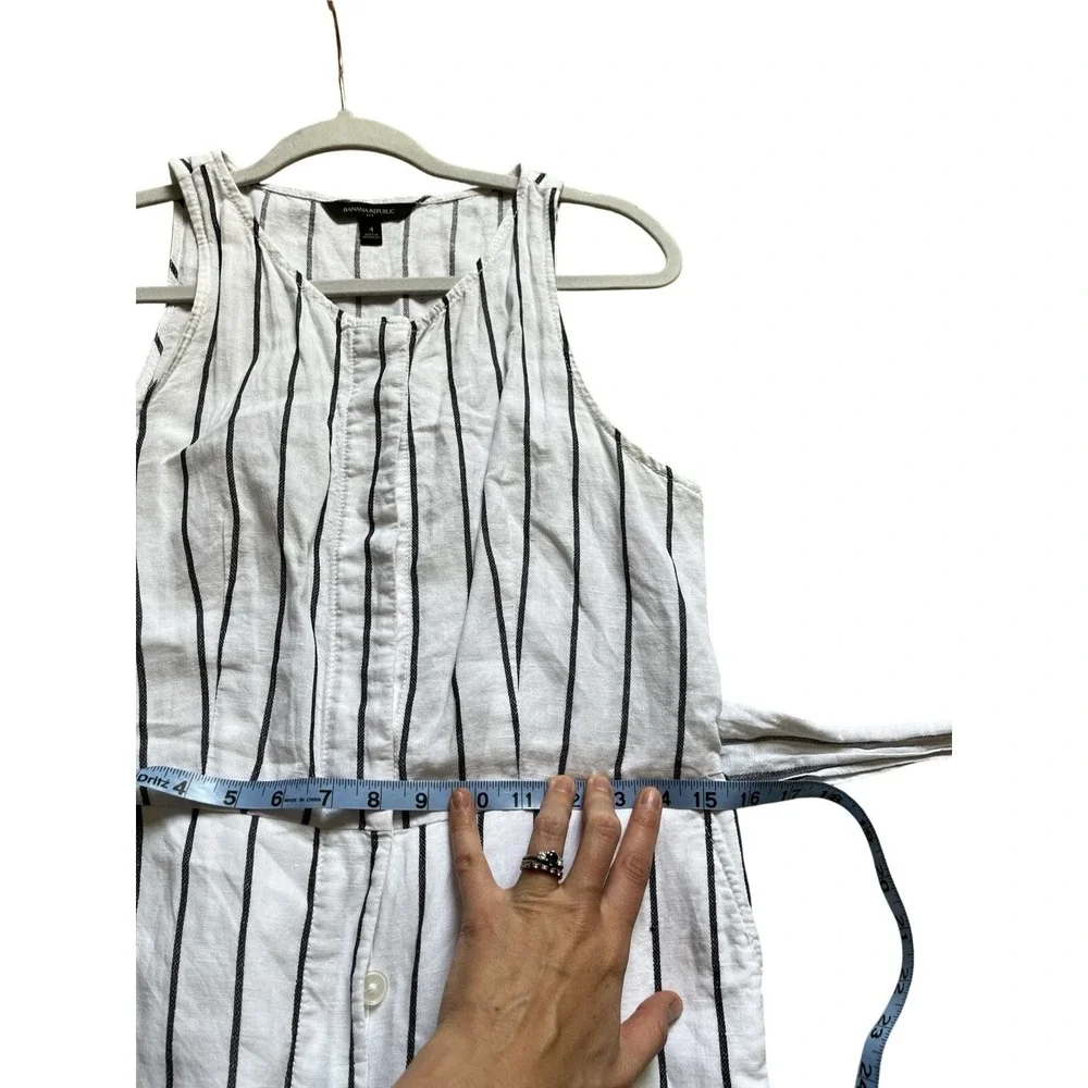 BR Women's Striped‎ White Wide Leg  Button Tie Front Cotton Jumpsuit 6